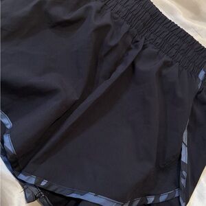 Women’s Athletic Running Shorts in Black with Blue Trim